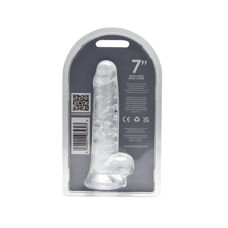 n12186-loving-joy-7-inch-dildo-with-balls-clear-new-pkg-back Loving Joy 7 Inch Dildo with Balls Clear