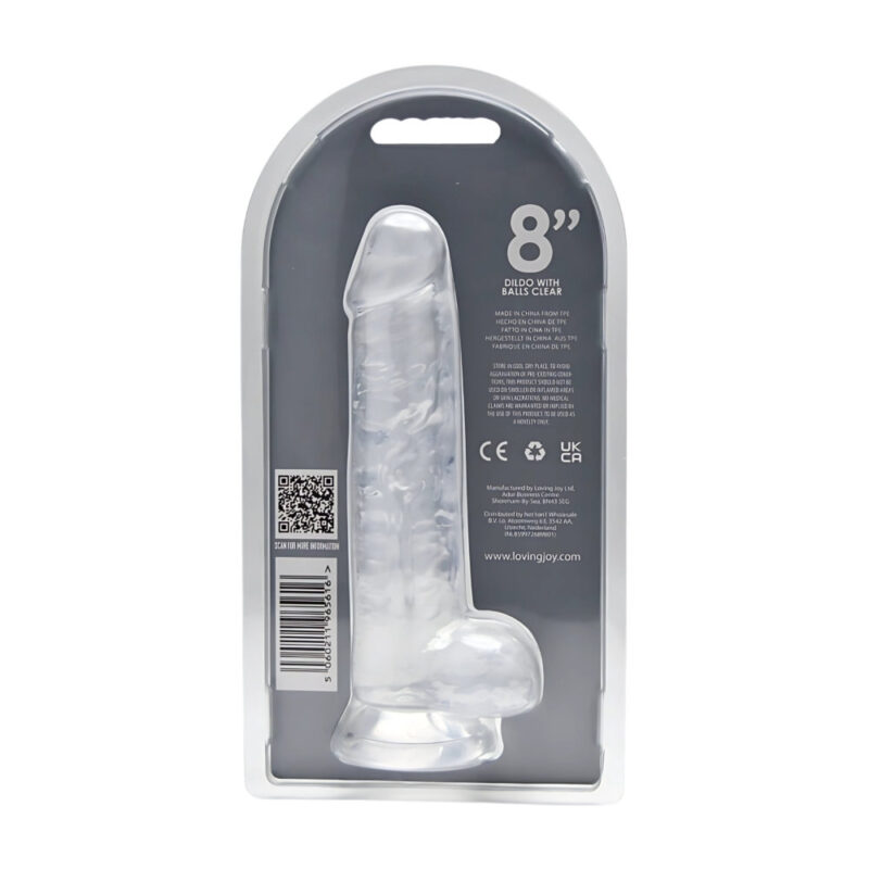 n12187-loving-joy-8-inch-dildo-with-balls-clear-new-pkg-bk Loving Joy 8 Inch Dildo with Balls Clear
