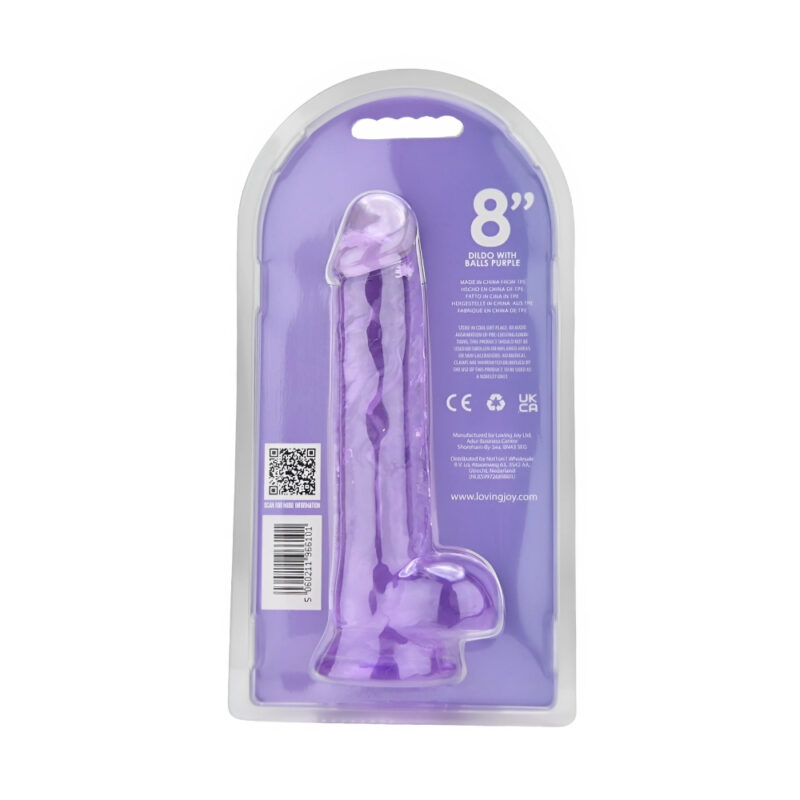 n12310-loving-joy-8-inch-dildo-with-balls-purple-pkg-bk Loving Joy 8 Inch Dildo with Balls Purple