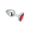 Toosh Heart Shaped Silver Butt Plug with Red Stone Small