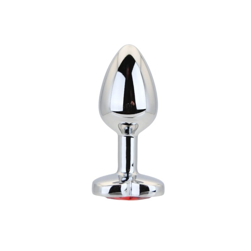 Toosh Heart Shaped Silver Butt Plug with Red Stone Small