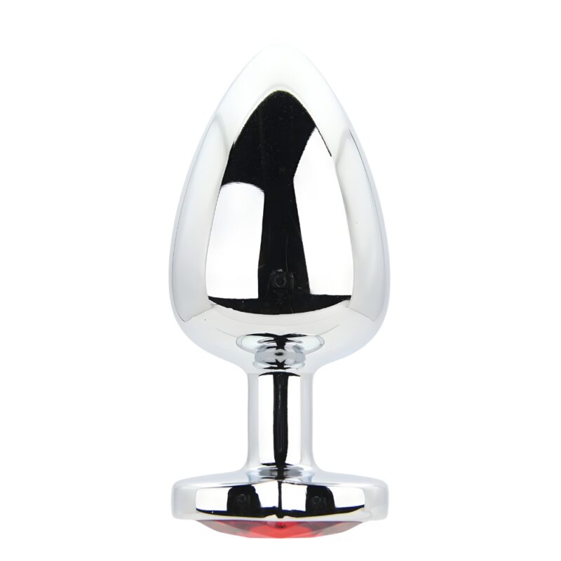 Toosh Heart Shaped Silver Butt Plug with Red Stone Large