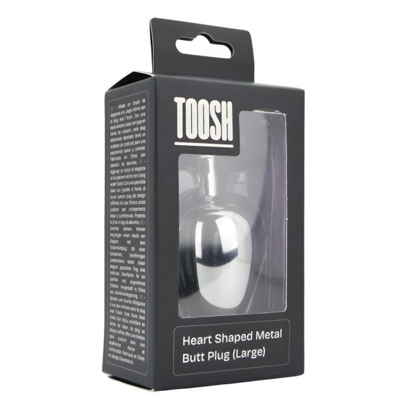 Toosh Heart Shaped Silver Butt Plug with Red Stone Large