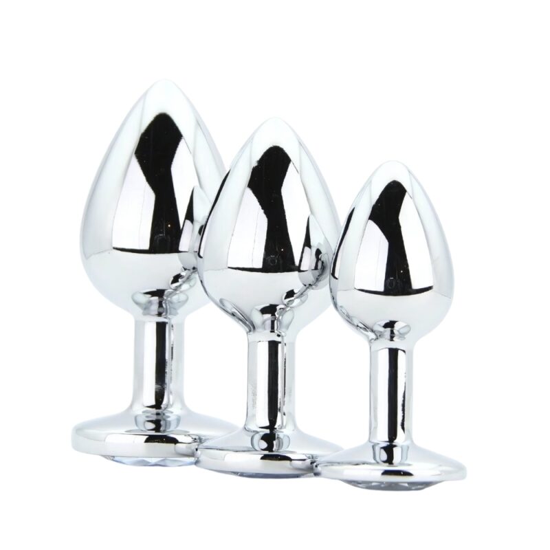Toosh Metal Butt Plug Silver Set of 3 Clear Stone