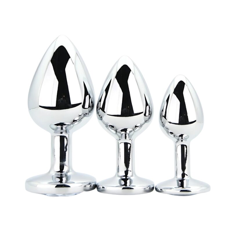 Toosh Metal Butt Plug Silver Set of 3 Clear Stone
