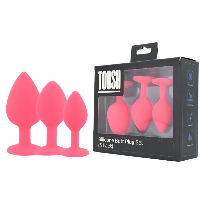 n12842-toosh-silicone-butt-plug-pink-set-of-3-clear-stone-pkg-duo Toosh Silicone Butt Plug Pink Set of 3 Clear Stone