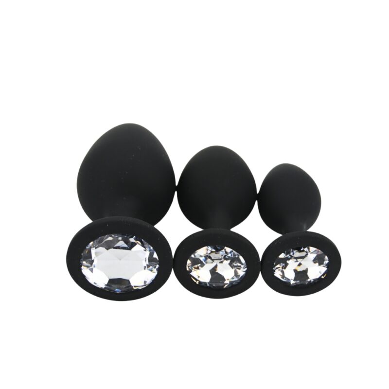 toosh-silicone-butt-plug-black-set-of-3-clear-stone-2 Toosh Silicone Butt Plug Black Set of 3 Clear Stone