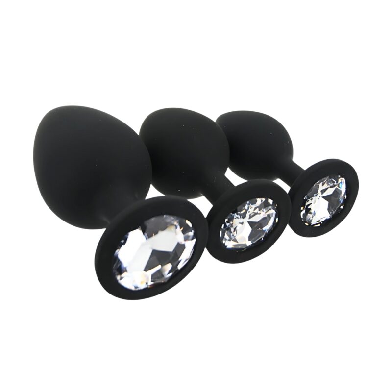 toosh-silicone-butt-plug-black-set-of-3-clear-stone-3 Toosh Silicone Butt Plug Black Set of 3 Clear Stone