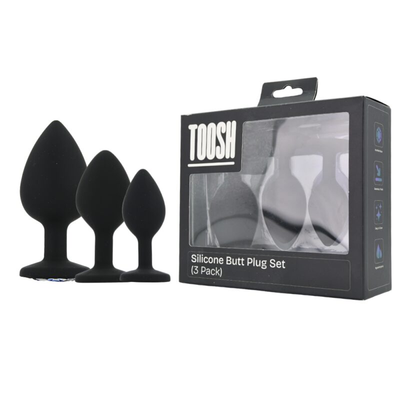 toosh-silicone-butt-plug-black-set-of-3-clear-stone-3-pkg-duo Toosh Silicone Butt Plug Black Set of 3 Clear Stone
