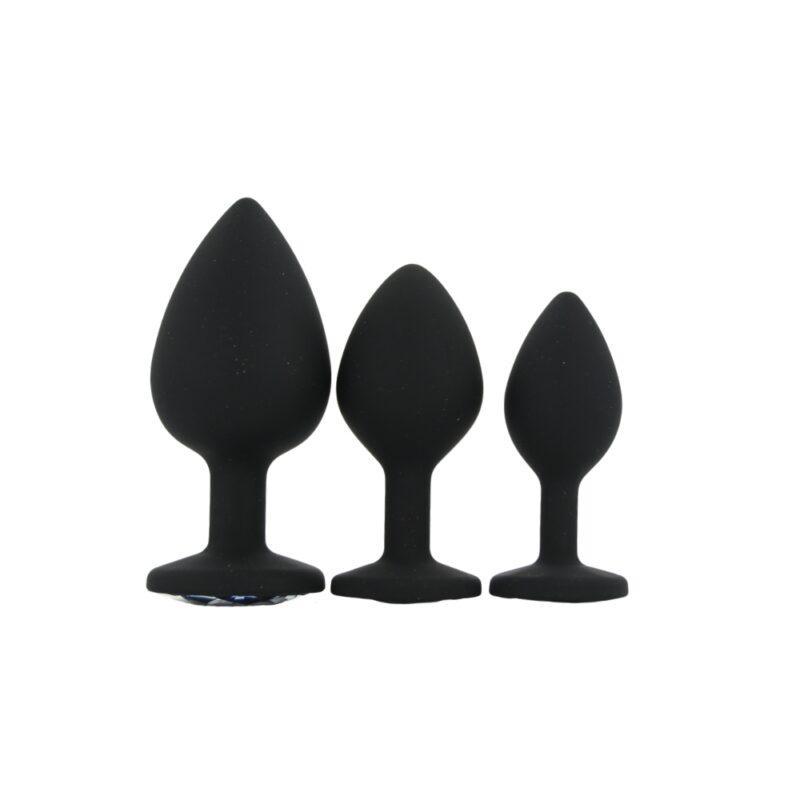 toosh-silicone-butt-plug-black-set-of-3-clear-stone Toosh Silicone Butt Plug Black Set of 3 Clear Stone