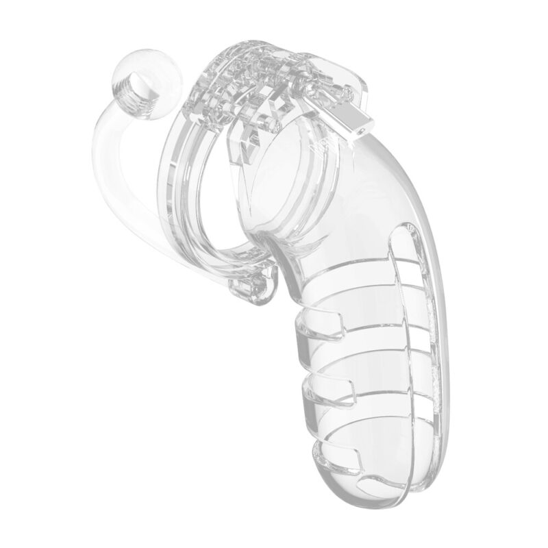 MCG012TRAx1.jpg Man Cage 12 Male 5.5 Inch Clear Chastity Cage With Anal Plug